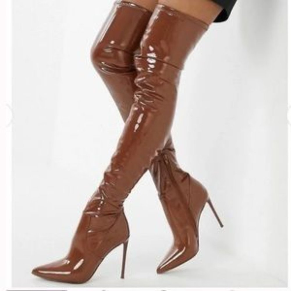 Steve Madden Boots Over the Knee VAVA  4” Heel Cognac Size 7